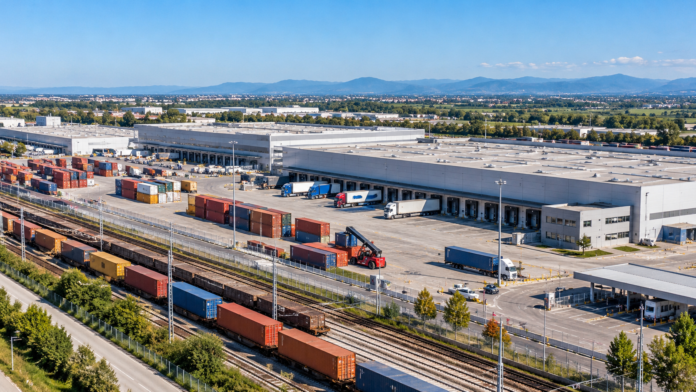 Hub Rhenus Padova, ricostruzione grafica di una piattaforma logistica.