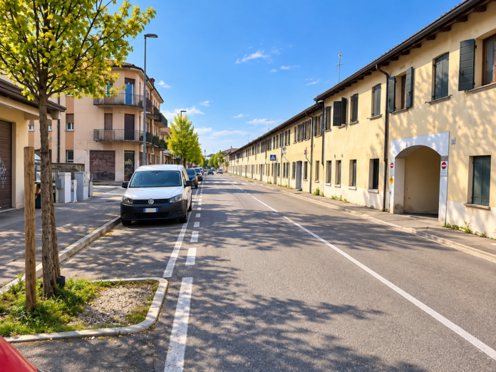 Borgo del Talco Padova, via Bezzecca illuminata dal sole nel quartiere di Porta Trento.
