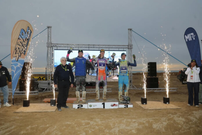 Il podio moto della Bibione Sand Storm 2026 con Cyril Genot sul gradino più alto