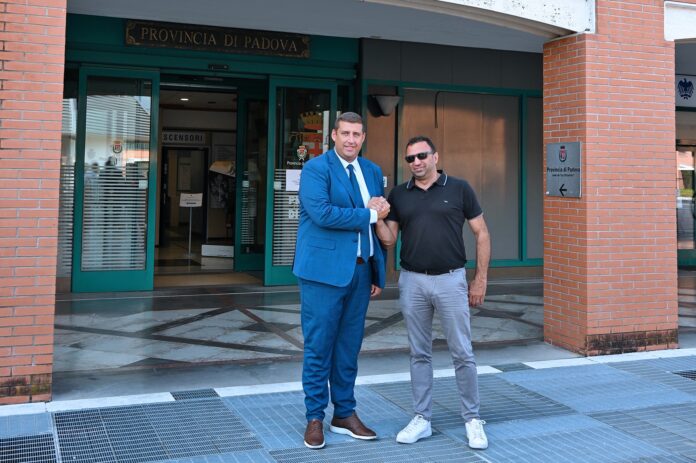 Daniele Canella e Michele Sigolotto, rappresentanti della Provincia per il progetto della rotatoria di Megliadino