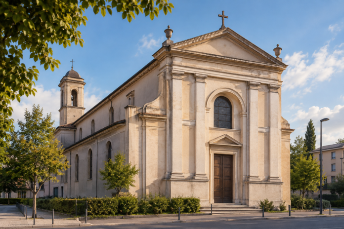 Ricostruzione illustrativa di una chiesa storica, immagine di accompagnamento al progetto di riuso dell’ex chiesa di via Cave a Padova