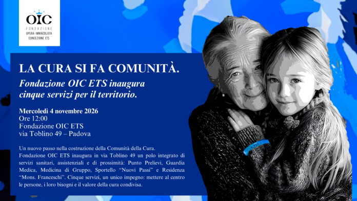 Grafica di Fondazione OIC per l’inaugurazione dei cinque servizi del 4 novembre a Padova
