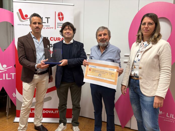 Donazione LILT Padova: consegna dell’assegno di 6.226 euro e della targa Gelartigiano ad Albignasego