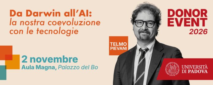 Telmo Pievani nella locandina del Donor Event 2026 dell’Università di Padova